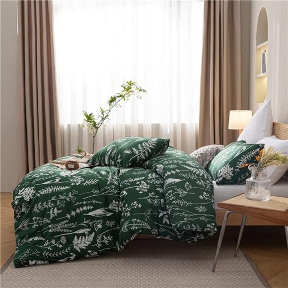 Comforter Set Emerald Comforter Set 3 PCS Bedding Floral Plant Flowers King/Quee - Picture 5 of 7
